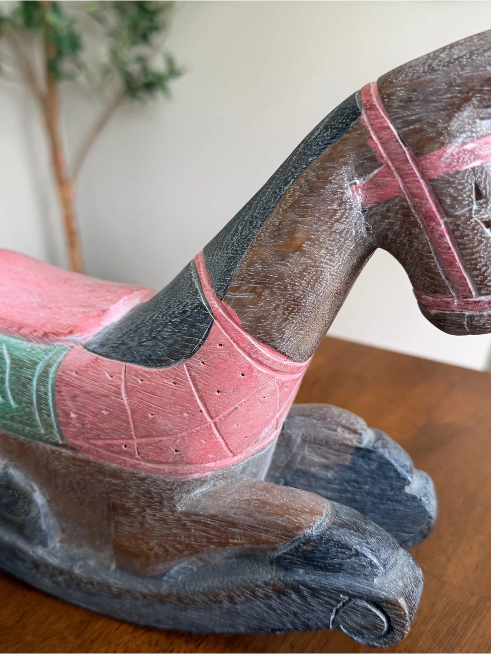 Hand-Carved Thai Wooden Rocking Horse – Hand Painted Folk Art